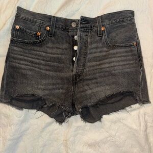 Levi Black Jean Shorts High-Waisted Raw Hem